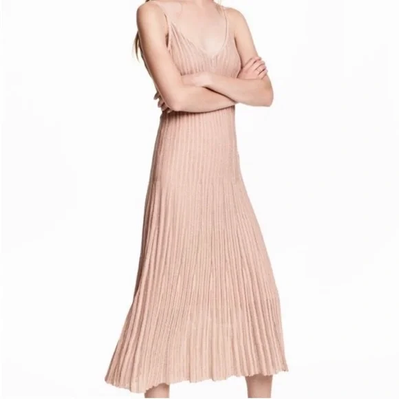 🆕 H&M Glittery Pink Midi Slip Dress - Picture 1 of 4